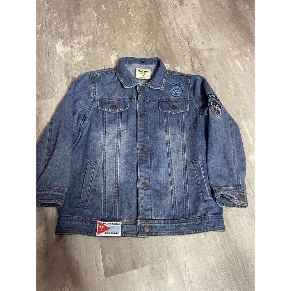 MaCam Boys Collection Kids Blue Denim Jacket with Patches Size 150 US 12 C-0081